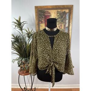 Xhilaration Cropped Top Women’s Small Green Polka Dot Dark Mori Whimsical Mod